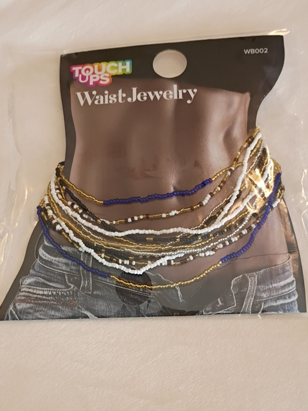 Touch Ups Gold, White & Blue Layered Beaded Waist Chain